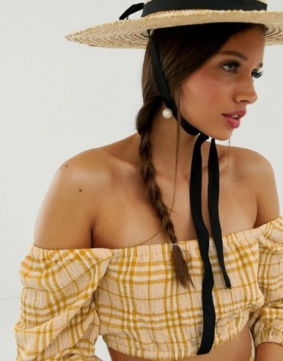 Capulet Jodie cropped check blouse in sungold plaid / bardot crop top - flipped