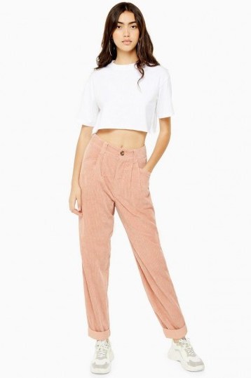 TOPSHOP Casual Corduroy Trousers in Blush - flipped