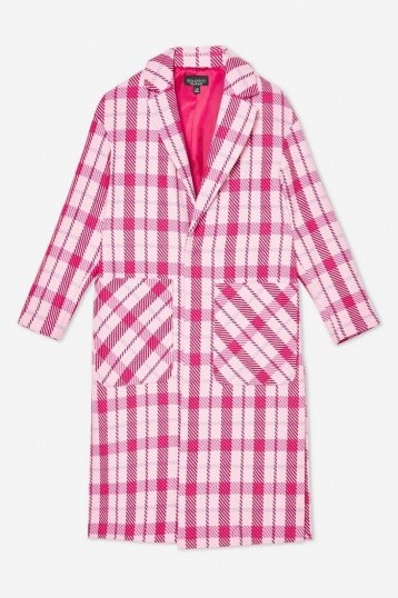 TOPSHOP Check Side Split Coat in Pink / bright checked coats - flipped
