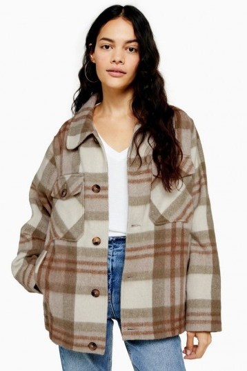 TOPSHOP Check Wool Jacket in Cream - flipped