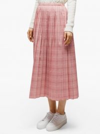 MARNI Checked pleated wool skirt in pink