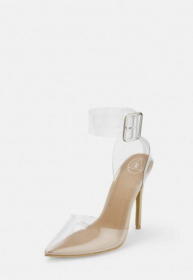 MISSGUIDED clear ankle buckle court heels ~ going out courts - flipped