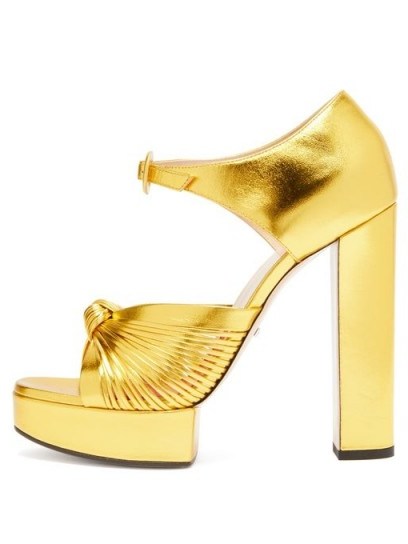 GUCCI Crawford knotted metallic gold-leather platform sandals / luxe platforms - flipped