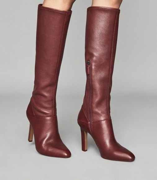 REISS CRESIDA LEATHER KNEE HIGH BOOTS CLARET ~ colours for autumn - flipped