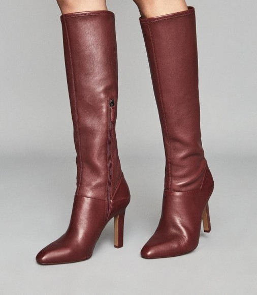 REISS CRESIDA LEATHER KNEE HIGH BOOTS CLARET ~ colours for autumn