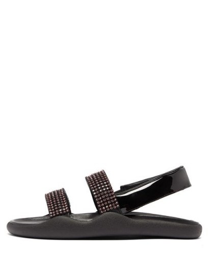 CHRISTOPHER KANE Crystal-embellished black-leather slingback sandals | sparkling flat slingbacks - flipped