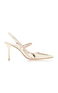 Miu Miu Crystal-Embellished Metallic Gold-Leather Slingback Pumps ~ luxe heels