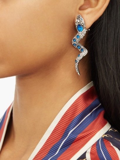 GUCCI Crystal-embellished snake clip earrings – clear and blue crystals - flipped