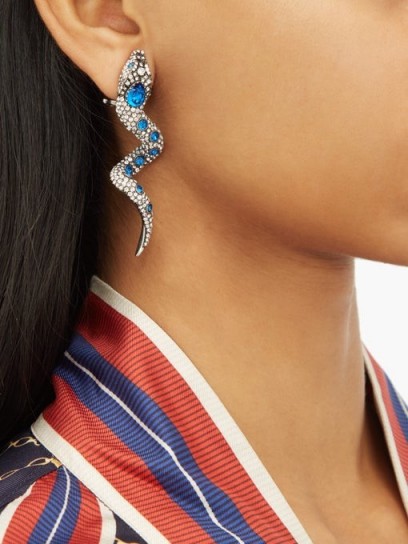 GUCCI Crystal-embellished snake clip earrings – clear and blue crystals