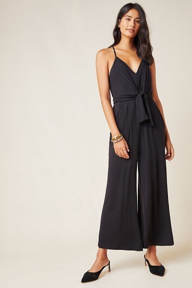 Moulinette Soeurs Danique Wide-Leg Jumpsuit in Black | strappy plunge front all-in-one - flipped