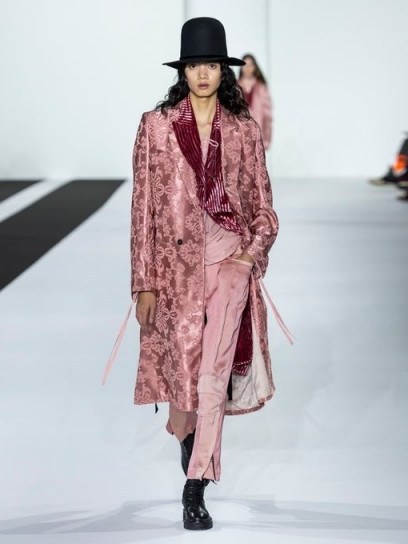 ANN DEMEULEMEESTER Daphne rose-jacquard longline coat in pink / luxe coats - flipped