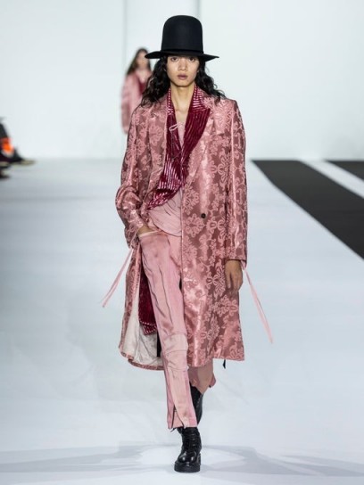 ANN DEMEULEMEESTER Daphne rose-jacquard longline coat in pink / luxe coats