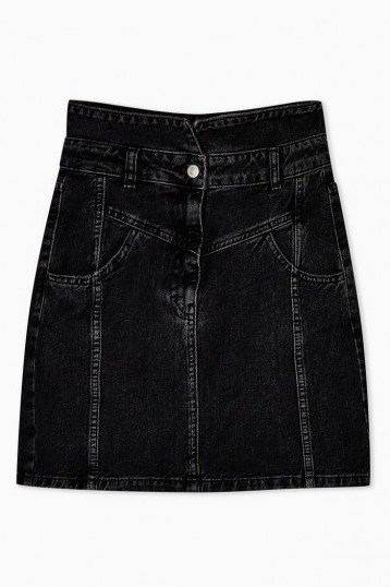 Topshop Denim Notch Waist Skirt in Washed Black - flipped