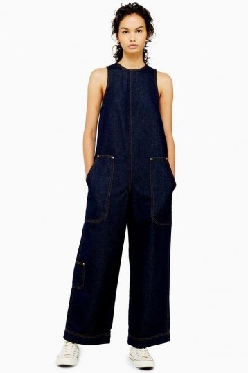 Topshop Boutique Denim Utility Jumpsuit Indigo | sleeveless all-in-one - flipped