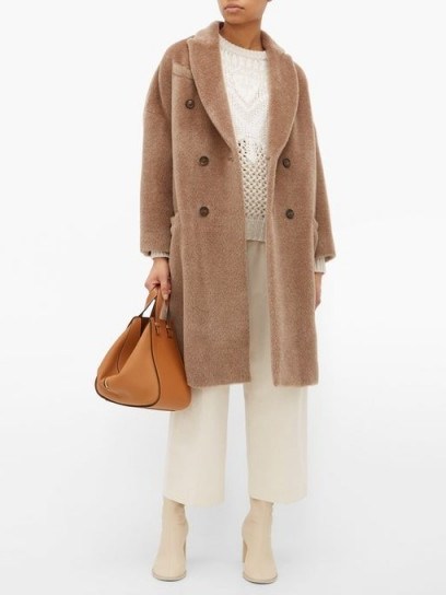 BRUNELLO CUCINELLI Double-breasted light-brown wool-blend coat | luxe outerwear - flipped