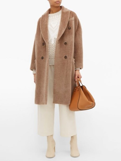 BRUNELLO CUCINELLI Double-breasted light-brown wool-blend coat | luxe outerwear