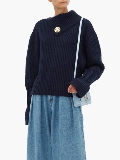 JW ANDERSON Draped-neckline ribbed wool-blend sweater - flipped