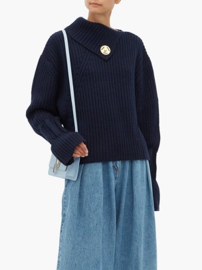 JW ANDERSON Draped-neckline ribbed wool-blend sweater