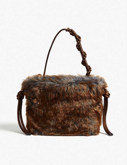 DRIES VAN NOTEN Faux fur tote in brown / fluffy handbag