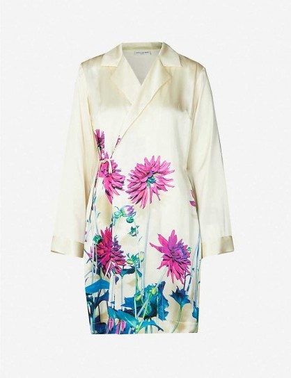DRIES VAN NOTEN Floral-print silk-satin kimono / luxe tunic top - flipped