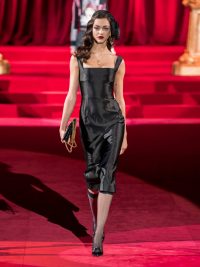 DOLCE & GABBANA Duchesse square-neck silk-satin midi dress in black ~ Italian vintage style glamour