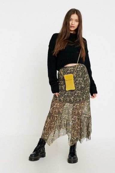 UO Bertie Floral Asymmetric Midi Skirt
