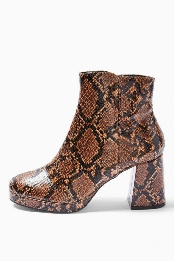 TOPSHOP EDDIE Snake Platform Boots in Natural / reptile print bock heel ankle boot - flipped