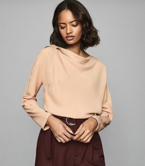 REISS ELIF DRAPE DETAILED TOP NUDE ~ effortlessly chic clothing - flipped