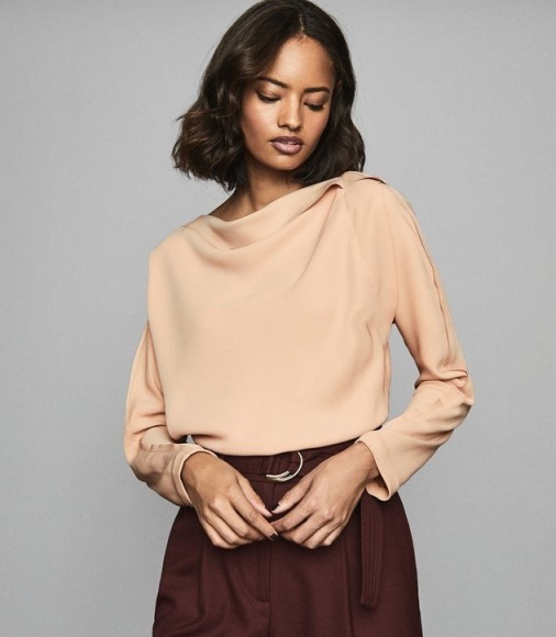 REISS ELIF DRAPE DETAILED TOP NUDE ~ effortlessly chic clothing