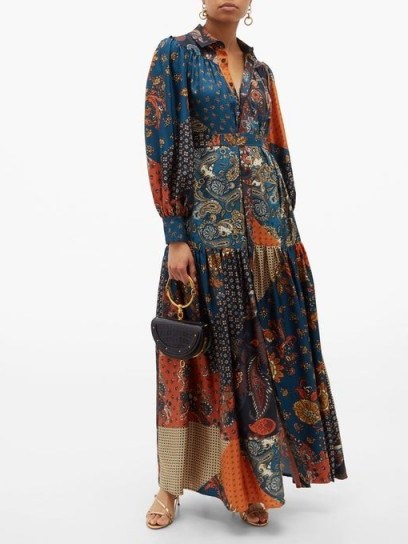 EVI GRINTELA Elsa patchwork-print silk maxi shirt dress / mixed prints - flipped