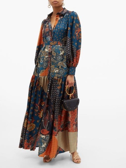 EVI GRINTELA Elsa patchwork-print silk maxi shirt dress / mixed prints