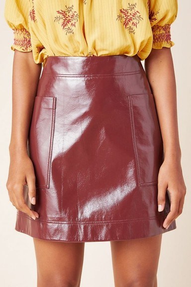 Maeve Faux Patent Leather Skirt in Wine / dark-red high shine skirts - flipped