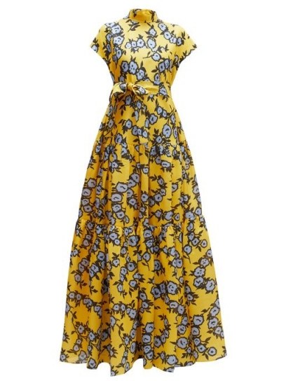 CAROLINA HERRERA Yellow floral-print duchess-satin gown - flipped