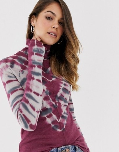 Free People psychedelic turtleneck top in wine - flipped