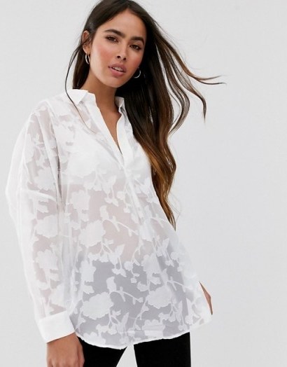 French Connection devore shirt in white / sheer floral burn-out shirts - flipped