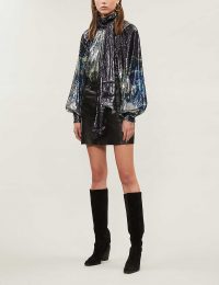 GANNI Graphic-pattern sequinned top – blouson sleeve tops