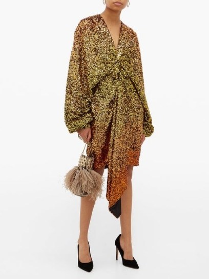 HALPERN Gathered dégradé-sequin dress in gold | party glamour - flipped