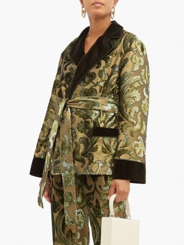 F.R.S – FOR RESTLESS SLEEPERS Giocasta floral velvet-devoré wrap jacket in green / sleepwear inspired fashion - flipped