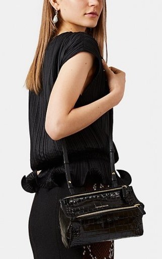 GIVENCHY Pandora Mini Black Crocodile-Stamped Leather Messenger Bag - flipped
