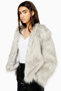 TOPSHOP Grey Tipped Faux Fur Coat / casual fluffy winter jacket