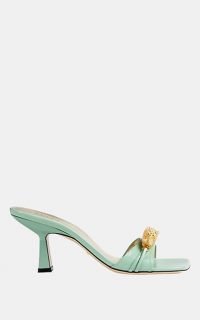 GUCCI Dora Leather Slide Sandals in Aqua ~ luxe embellished heels