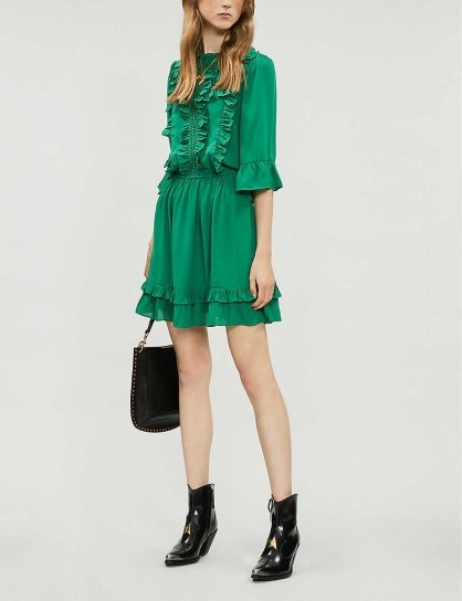 HAPPY X NATURE Lark ruffled recycled polyester mini dress in jolly green / tiered ruffles - flipped