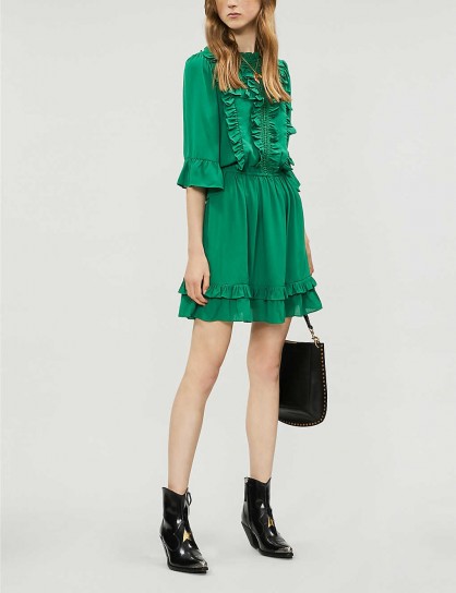 HAPPY X NATURE Lark ruffled recycled polyester mini dress in jolly green / tiered ruffles
