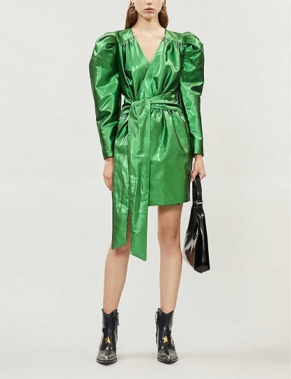 HAPPY X NATURE Twilight metallic recycled polyester mini dress in emerald - flipped