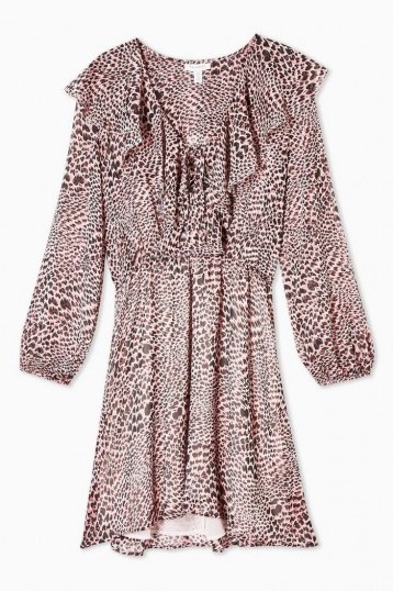 Topshop Heart Animal Print Ruffle Mini Dress in Pink ~ front ruffle trim dresses - flipped
