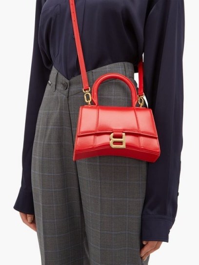 BALENCIAGA Hourglass XS red-leather handbag | small luxe crossbody - flipped