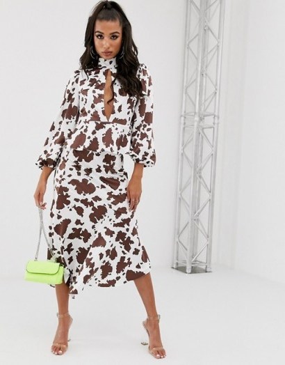 House Of Stars bias cut skirt in cow print with ruffle hem co-ord - flipped