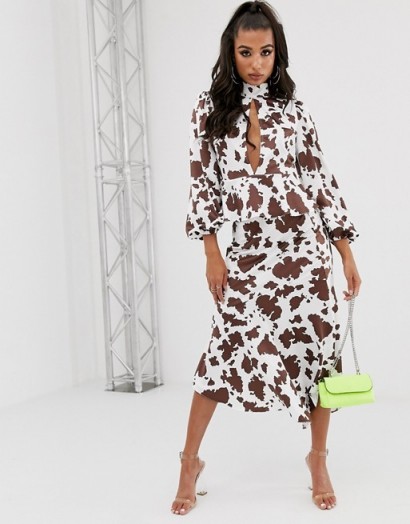 House Of Stars bias cut skirt in cow print with ruffle hem co-ord