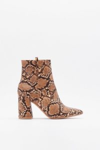 NASTY GAL If Hiss Was a Movie Faux Leather Snake Boots in Brown