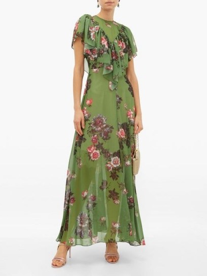 PREEN BY THORNTON BREGAZZI Irisa gathered floral-print georgette maxi dress in green / feminine style dresses - flipped